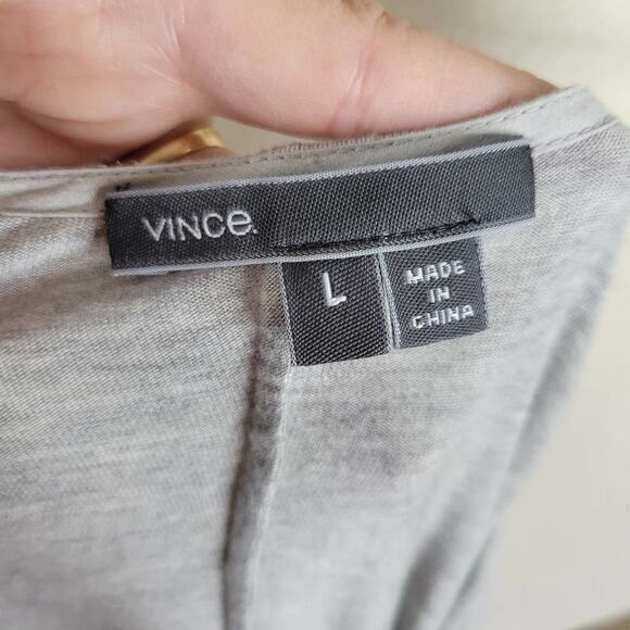 VINCE Drop Shoulder V Neck Top Tshirt Gray Large‎ - Picture 5 of 7
